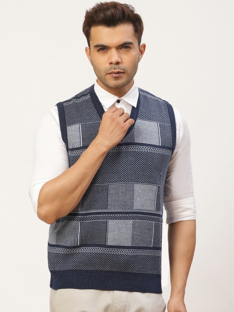 

Pierre Carlo Men Blue & White Self Design Sweater Vest