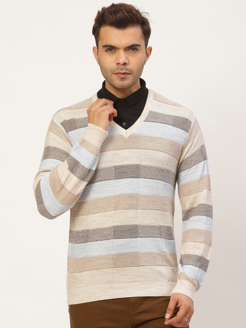 

Pierre Carlo Men Beige & Blue Self-Checked Pullover Sweater