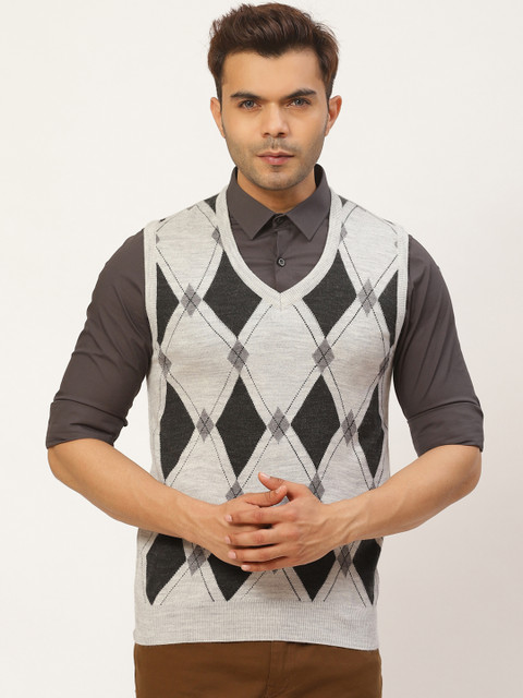 

Pierre Carlo Men Grey Melange & Black Argyle Sweater Vest