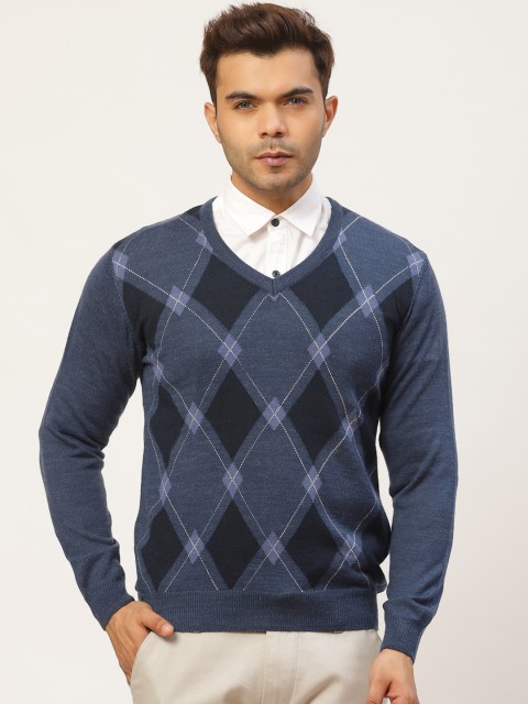 

Pierre Carlo Men Navy Blue Argyle Pullover Sweater