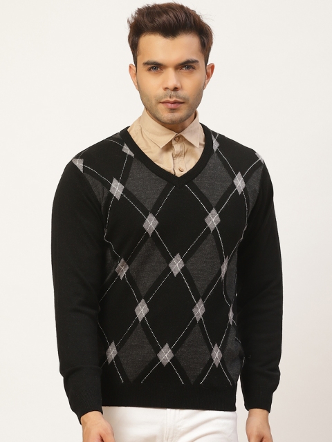

Pierre Carlo Men Black & Grey Argyle Pullover Sweater