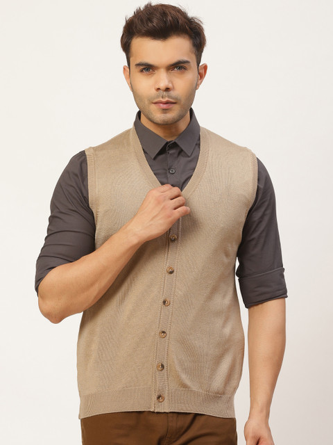 

Pierre Carlo Men Beige Solid Cardigan Sweater
