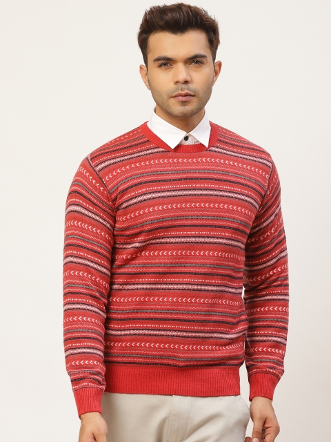 

Pierre Carlo Men Coral Red Fair Isle Pullover Sweater