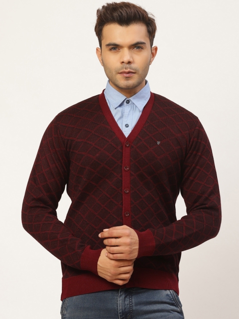 

Pierre Carlo Men Maroon & Black Checked Cardigan Sweater