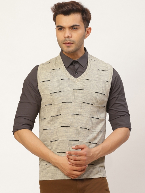 

Pierre Carlo Men Beige Self-Checked Sweater Vest