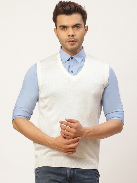 

Pierre Carlo Men Off-White Solid Sweater Vest