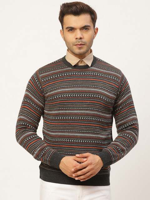 

Pierre Carlo Men Black & Brown Fair Isle Pullover Sweater