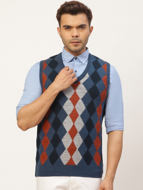 

Pierre Carlo Men Navy Blue & Black Argyle Sweater Vest