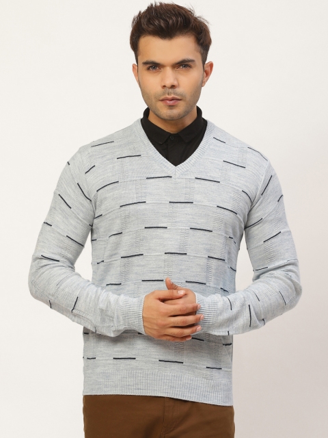 

Pierre Carlo Men Grey Melange Self-Checked Pullover Sweater