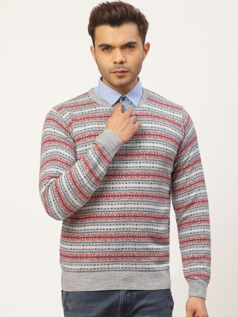 

Pierre Carlo Men Grey & Red Fair Isle Pullover Sweater