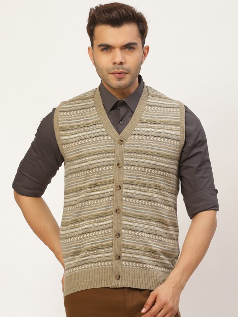

Pierre Carlo Men Beige & Off-White Fair Isle Cardigan Sweater