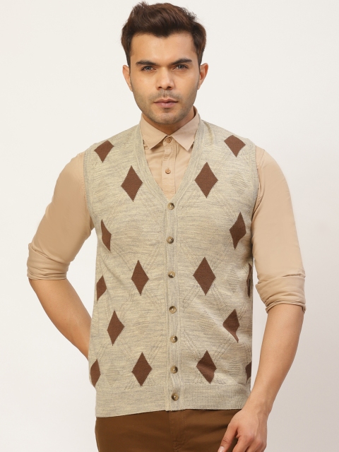 

Pierre Carlo Men Beige & Brown Argyle Cardigan