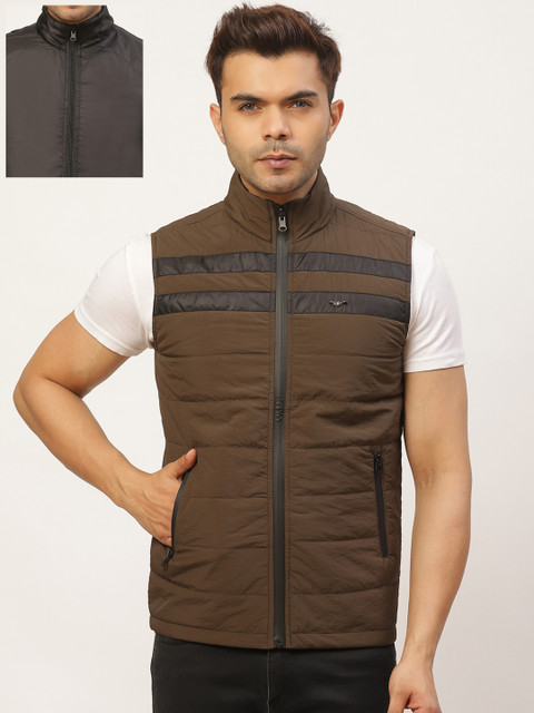 

Pierre Carlo Men Olive Green & Black Solid Reversible Padded Jacket