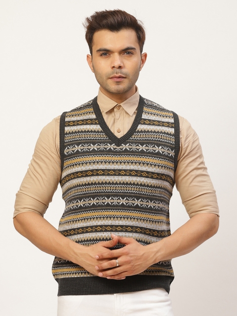 

Pierre Carlo Men Charcoal Grey & Off-White Fair Isle Sweater Vest