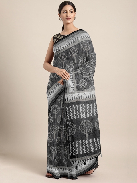 

aamna Black & White Silk Cotton Printed Bagru Saree