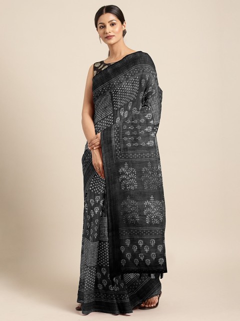 

aamna Black & White Silk Cotton Printed Bagru Saree