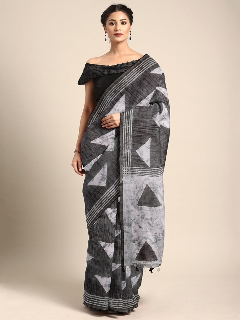 

aamna Black & Grey Silk Cotton Printed Bagru Saree