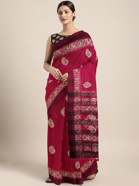 

aamna Pink & White Silk Cotton Printed Chanderi Saree