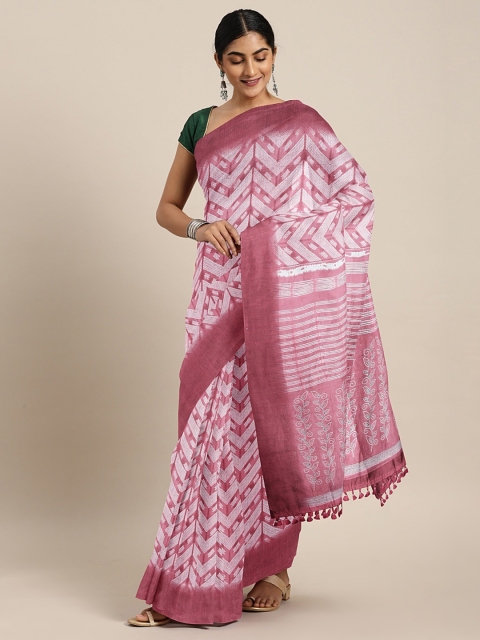 

aamna Pink Silk Cotton Printed Chanderi Saree