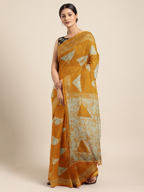 

aamna Mustard Yellow Silk Cotton Printed Chanderi Saree