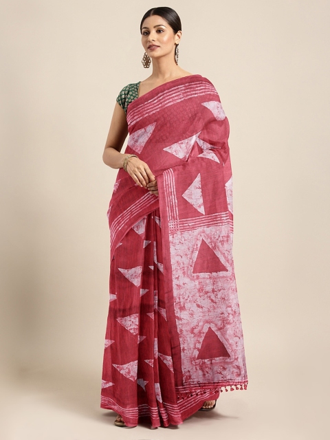 

aamna Coral Pink Silk Cotton Printed Chanderi Saree