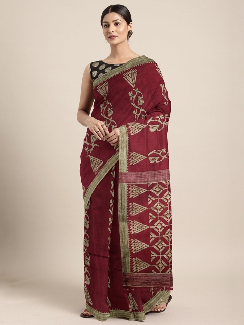 

aamna Maroon & Beige Silk Cotton Printed Chanderi Saree