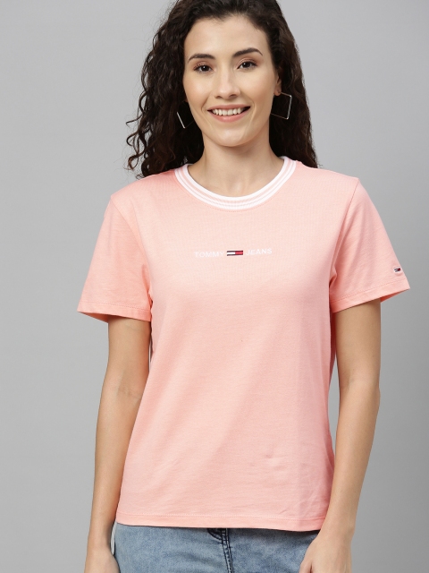 

Tommy Hilfiger Women Peach-Coloured Solid Round Neck T-shirt