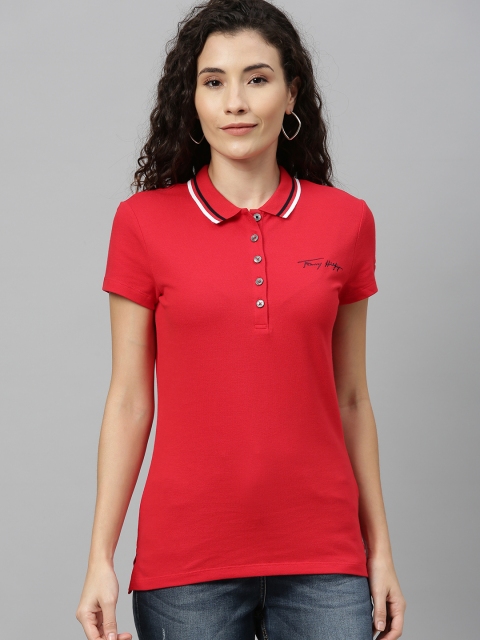 

Tommy Hilfiger Women Red Solid Polo Collar T-shirt