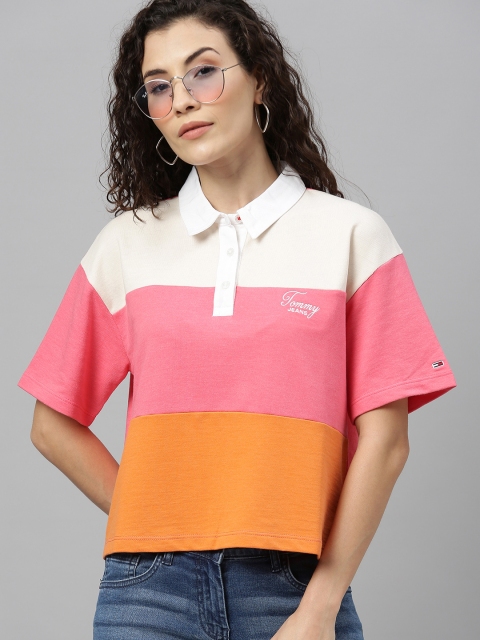 

Tommy Hilfiger Women Pink Colourblocked Polo Collar T-shirt