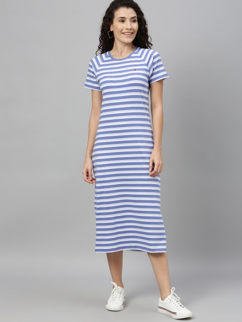 

Tommy Hilfiger Women Blue Striped T-shirt Dress