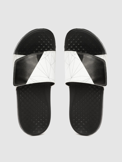 

Roadster Men White & Black Geometric Print & Colourblocked Sliders