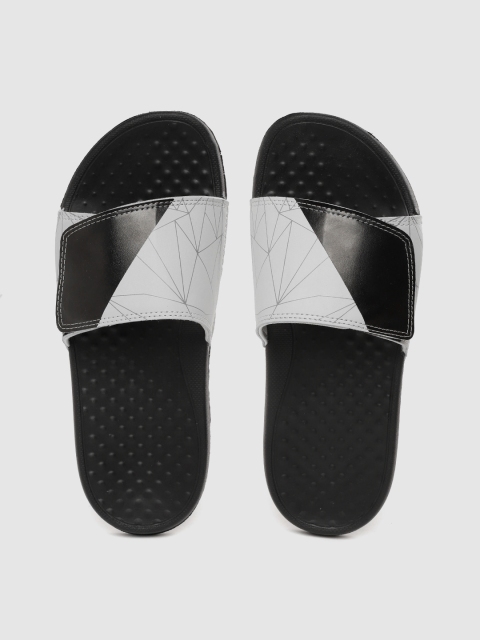 

Roadster Men Grey & Black Geometric Print & Colourblocked Sliders
