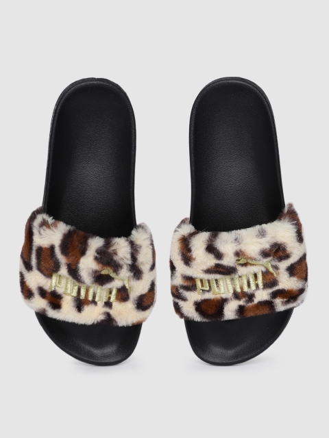 

Puma Women Black & Cream-Coloured Printed Leadcat FTR Leo Sliders