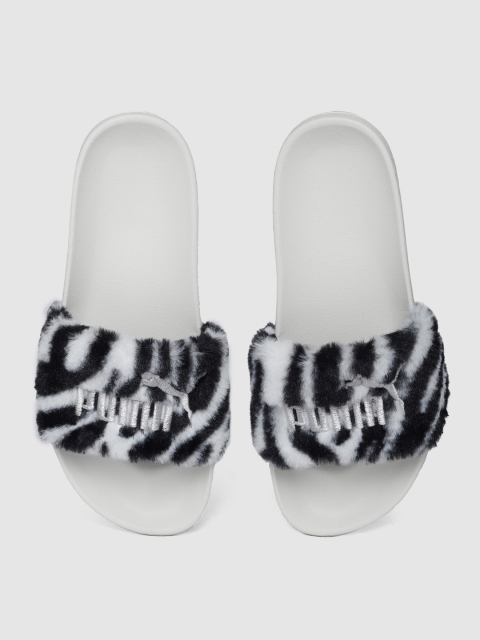 

Puma Women Grey & Black Striped Leadcat FTR Tiger Sliders