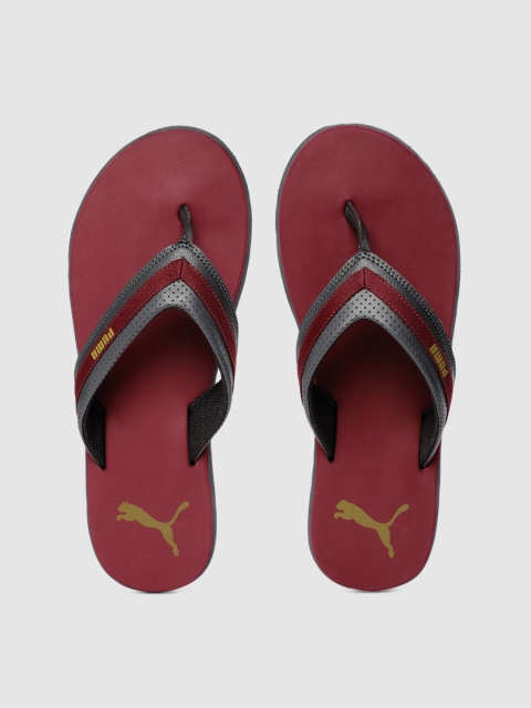 

Puma Men Red Grey Striped Breeze V1 Thong Flip-Flops