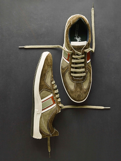 

Buckaroo Men Olive Green Colourblocked Leather Sneakers
