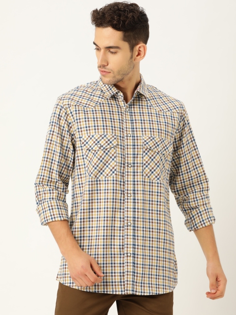 

STROP Men White & Beige Regular Fit Checked Casual Shirt