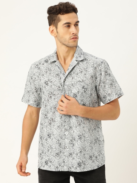 

STROP Men White & Black Regular Fit Floral Printed Casual Shirt