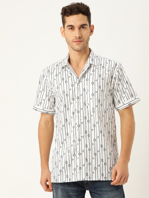 

STROP Men White & Navy Blue Regular Fit Printed Casual Shirt