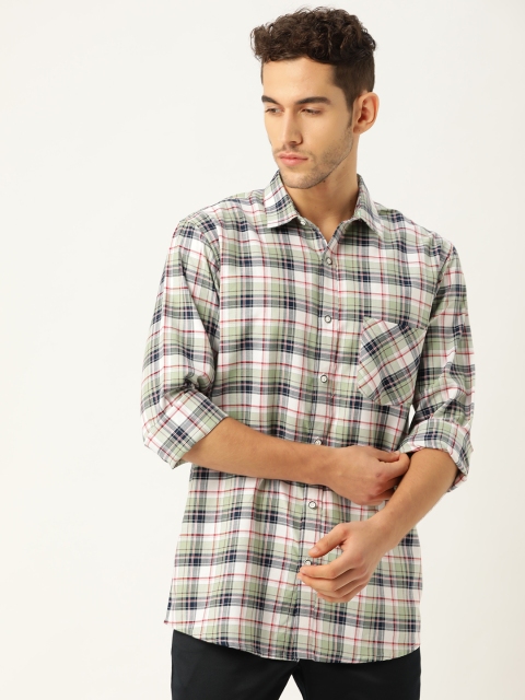 

STROP Men White & Green Regular Fit Checked Casual Shirt