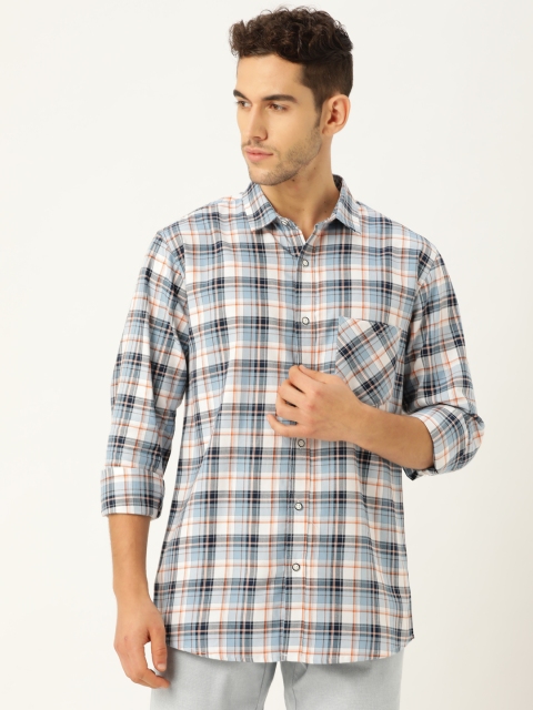 

STROP Men White & Blue Regular Fit Checked Casual Shirt