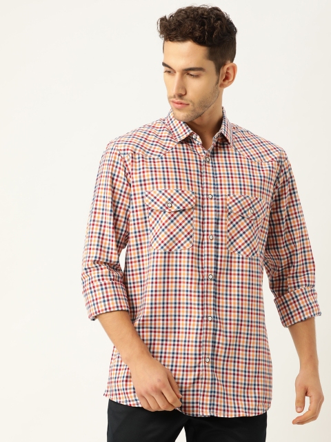 

STROP Men White & Orange Regular Fit Checked Casual Shirt