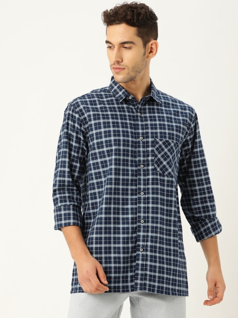 

STROP Men Navy Blue Regular Fit Checked Casual Shirt