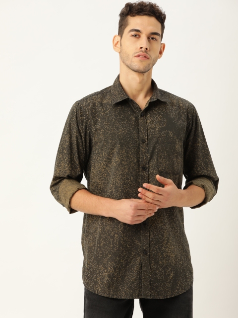 

STROP Men Black & Olive Brown Regular Fit Abstract Printed Casual Shirt