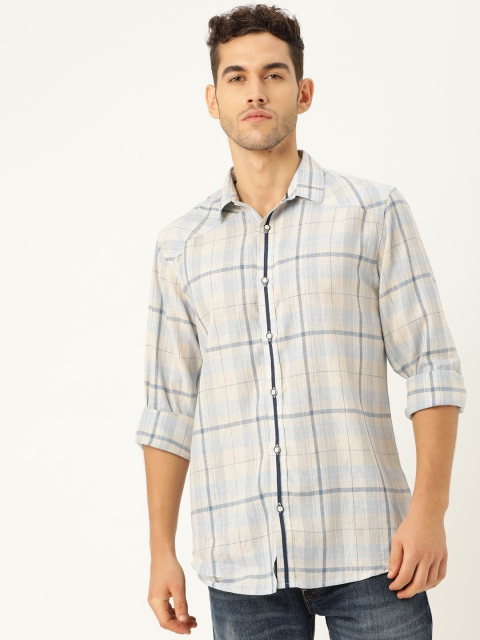 

STROP Men Blue & Off-White Regular Fit Checked Casual Shirt
