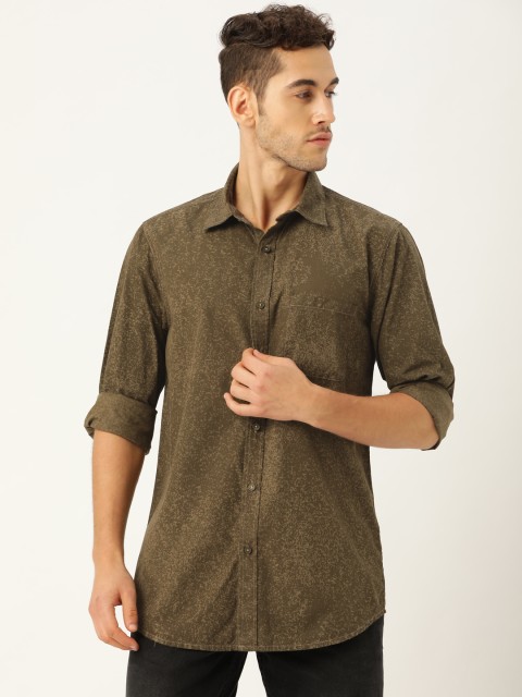 

STROP Men Olive Green Regular Fit Abstract Printed Casual Shirt