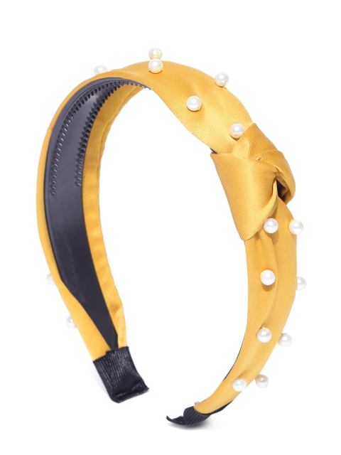 

Blueberry Women Mustard Yellow Beaded Handcrafted Hairband With Knot Detail