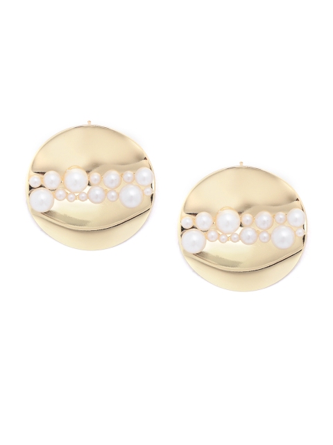 

Blueberry Off-White Gold-Plated Beaded Handcrafted Circular Drop Earrings