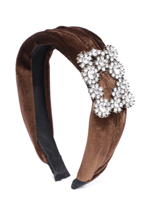 

Blueberry Women Brown Embellished Handcrafted Hairband With Velvet Finish