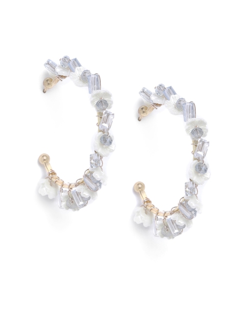 

Blueberry Wome Off-White Gold Plated Beaded Handcrafted Circular Half Hoop Earrings
